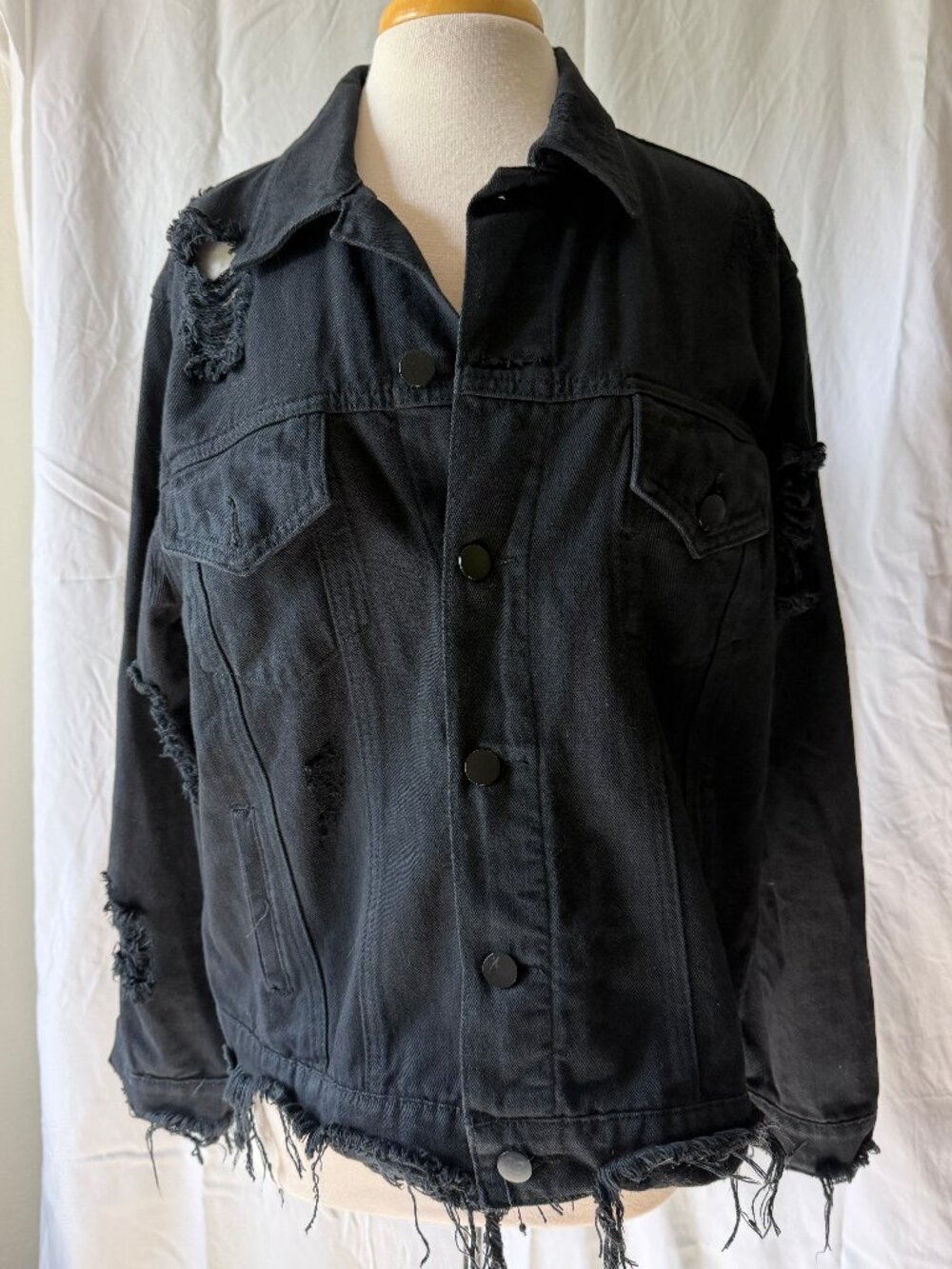 TOBI oversized distressed black denim jacket M